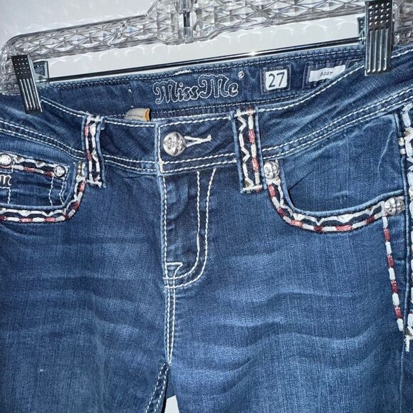 Miss Me Jeans Size 27 Bootcut M5014B26B MK798 Embroidered Flap Pockets Dark Wash - Picture 12 of 16